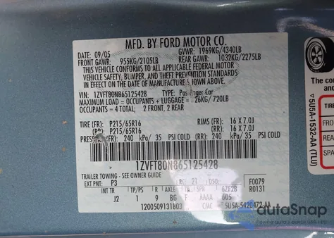 2006 Ford Mustang V6 z USA, uszkodzony, nr VIN 1ZVFT80N865125428